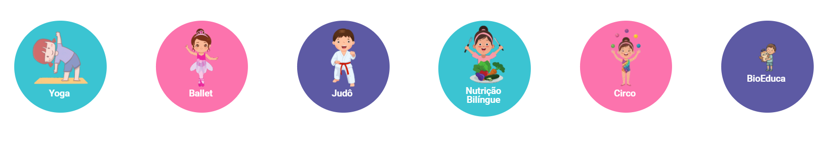Yoga, Ballet, Judô, Nutrição Bilíngue, Circo e BioEduca